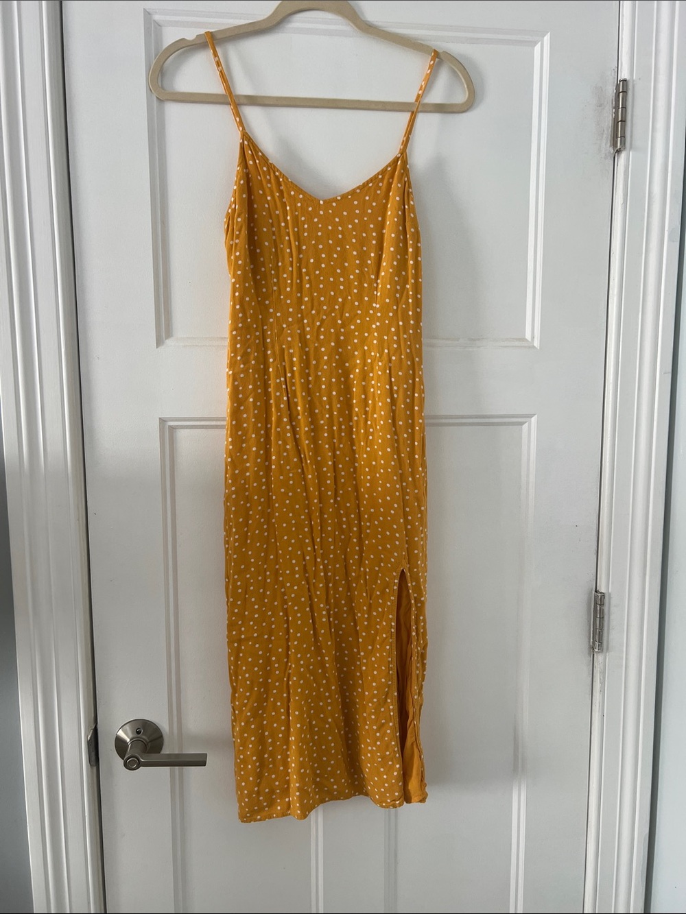 Abercrombie & Fitch Mustard Yellow Polka Dot Midi Dress
